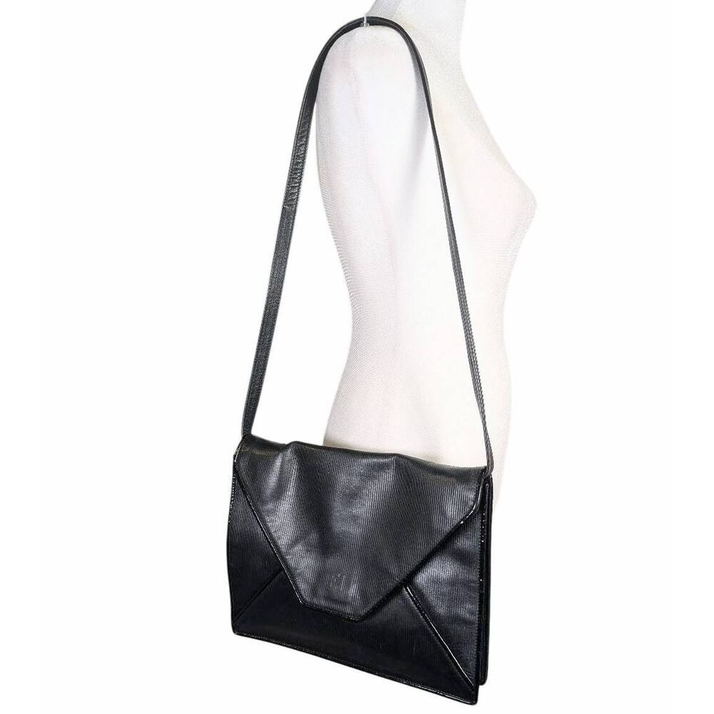 Rare Vintage FENDI Black Textured Leather Envelope Shoulder Bag FF Zucca clutch